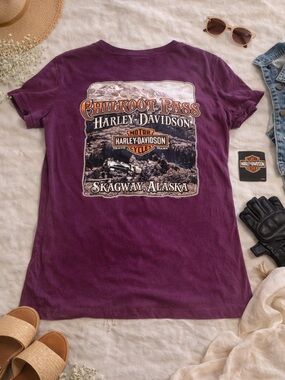 Harley Davidson Skagway Alaska Tee Size M Burgandy Graphic T Shirt
